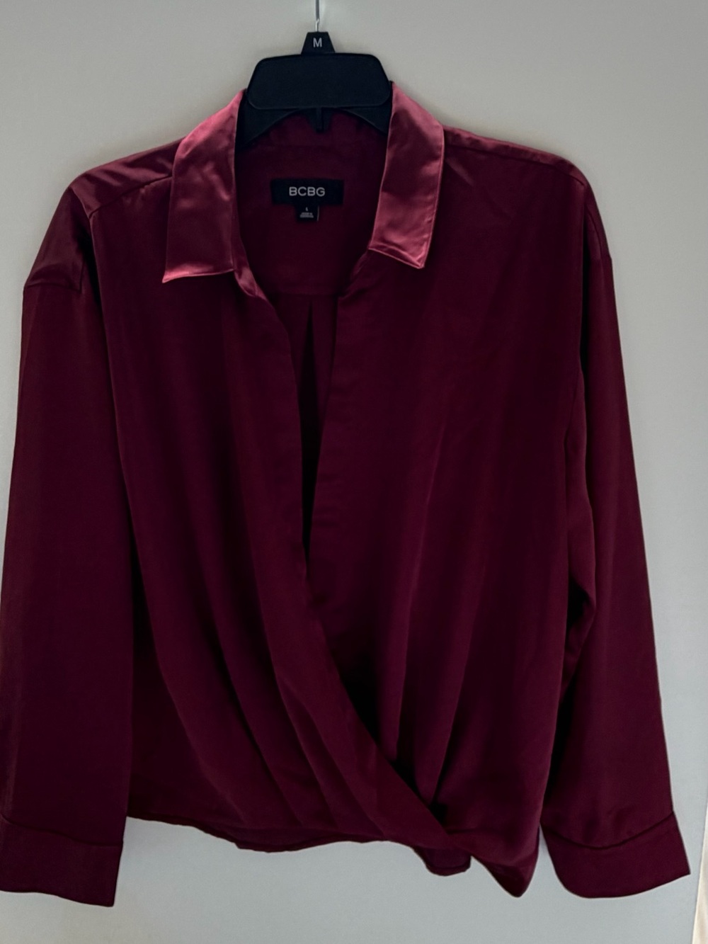 BCBG Satin Wrap Blouse - Burgundy